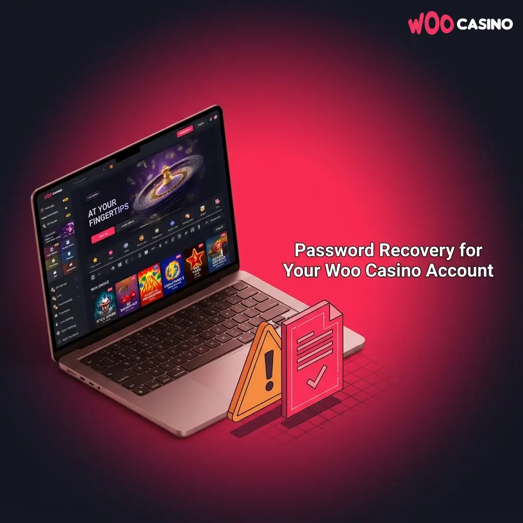 Woo Casino password recovery steps showing forgot password link, email reset process, and new password creation guide