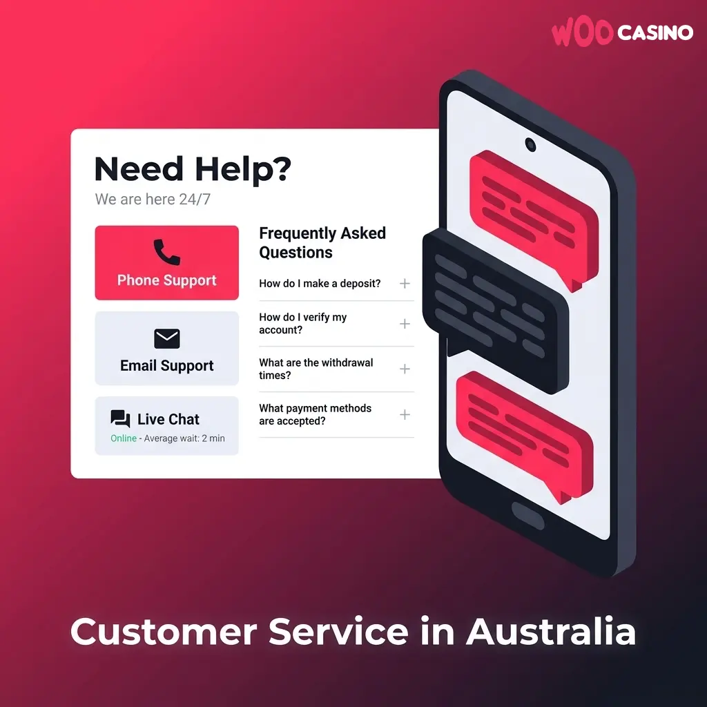 Woo Casino Australia customer support team available 24/7 via live chat and email for AUD account queries